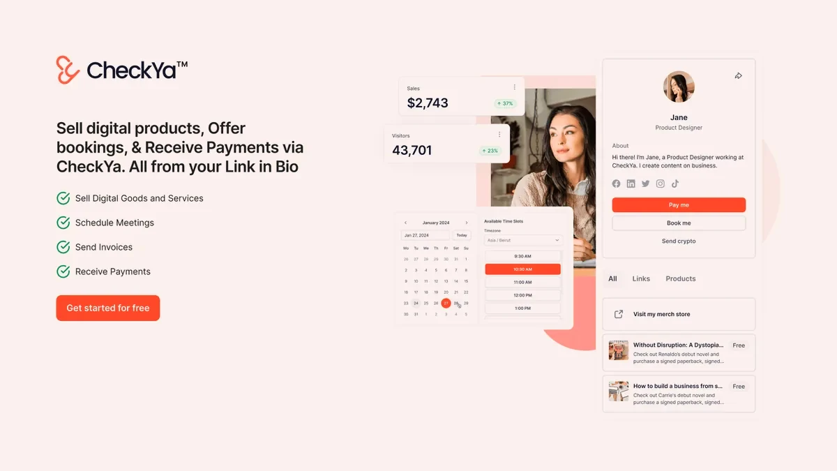 Checkya: sell digital products, offer bookings, and receive payments from your link in bio