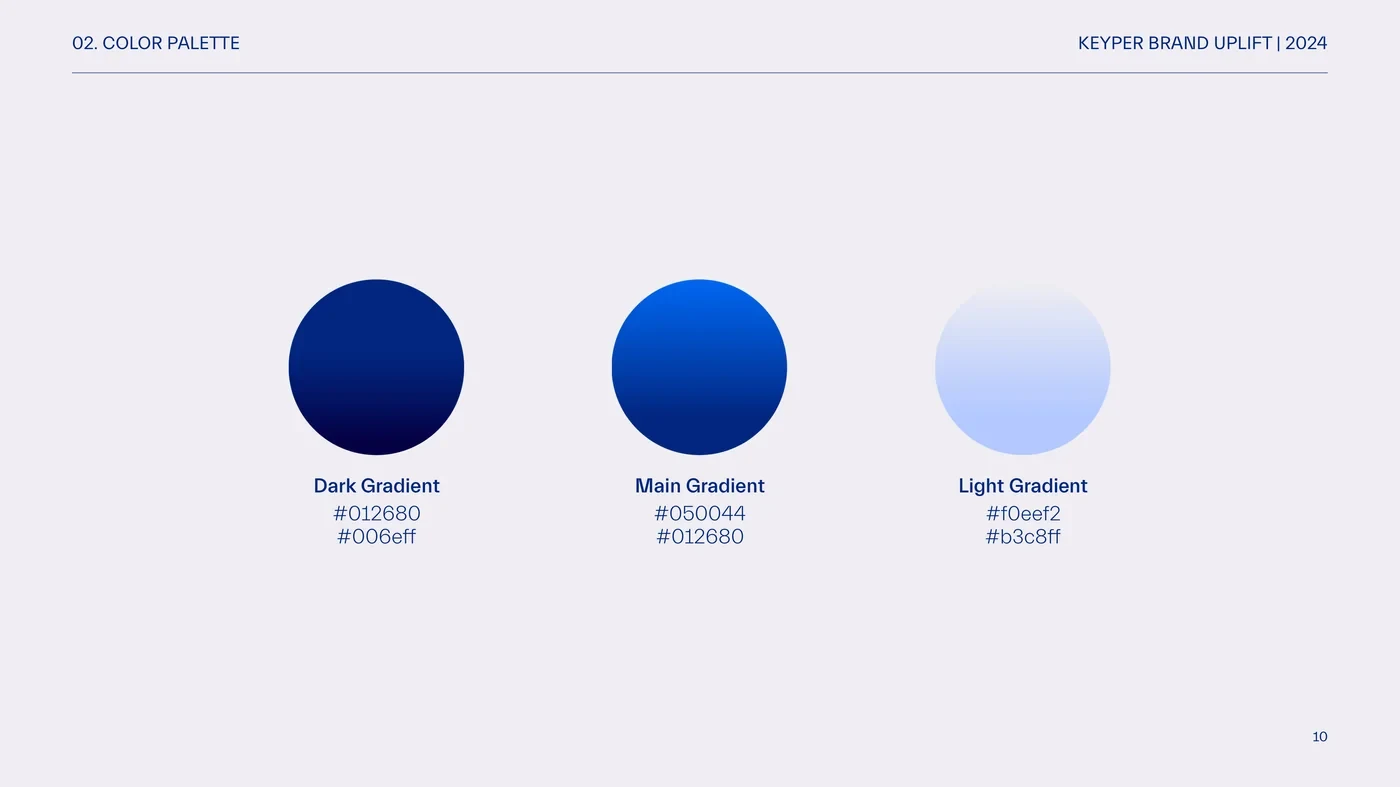 The Keyper color palette: dark, main, and light gradients