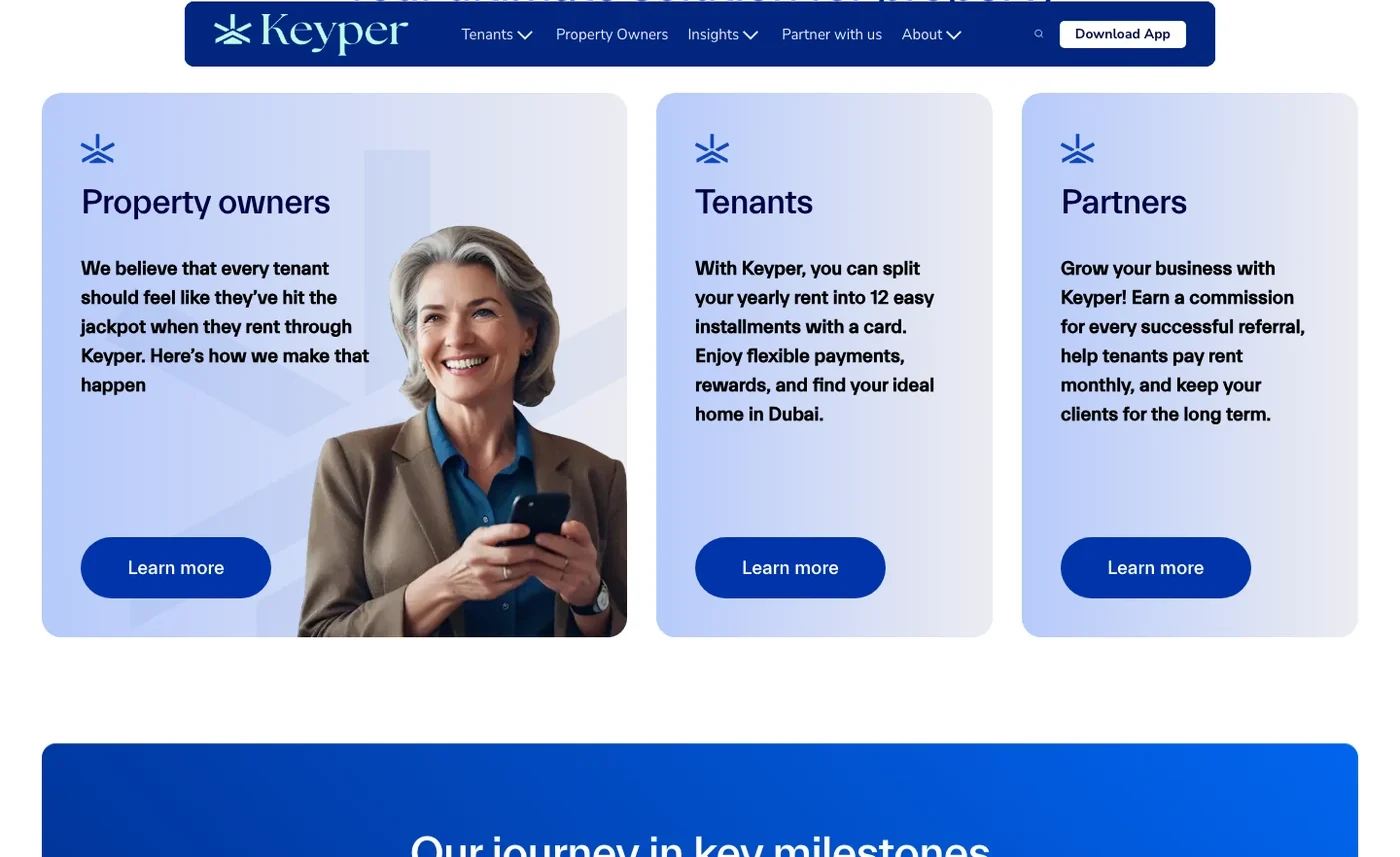 The Keyper website: property owners, tenants, and partners