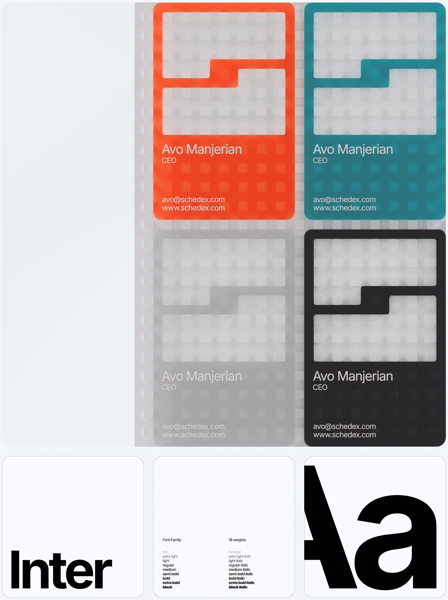 Schedex business cards and the Inter typeface