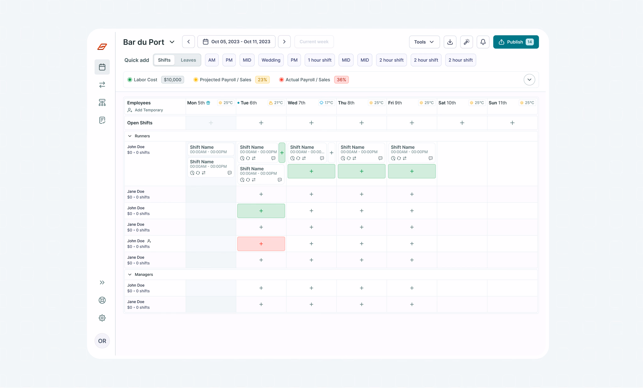 The Schedex web app: the weekly schedule