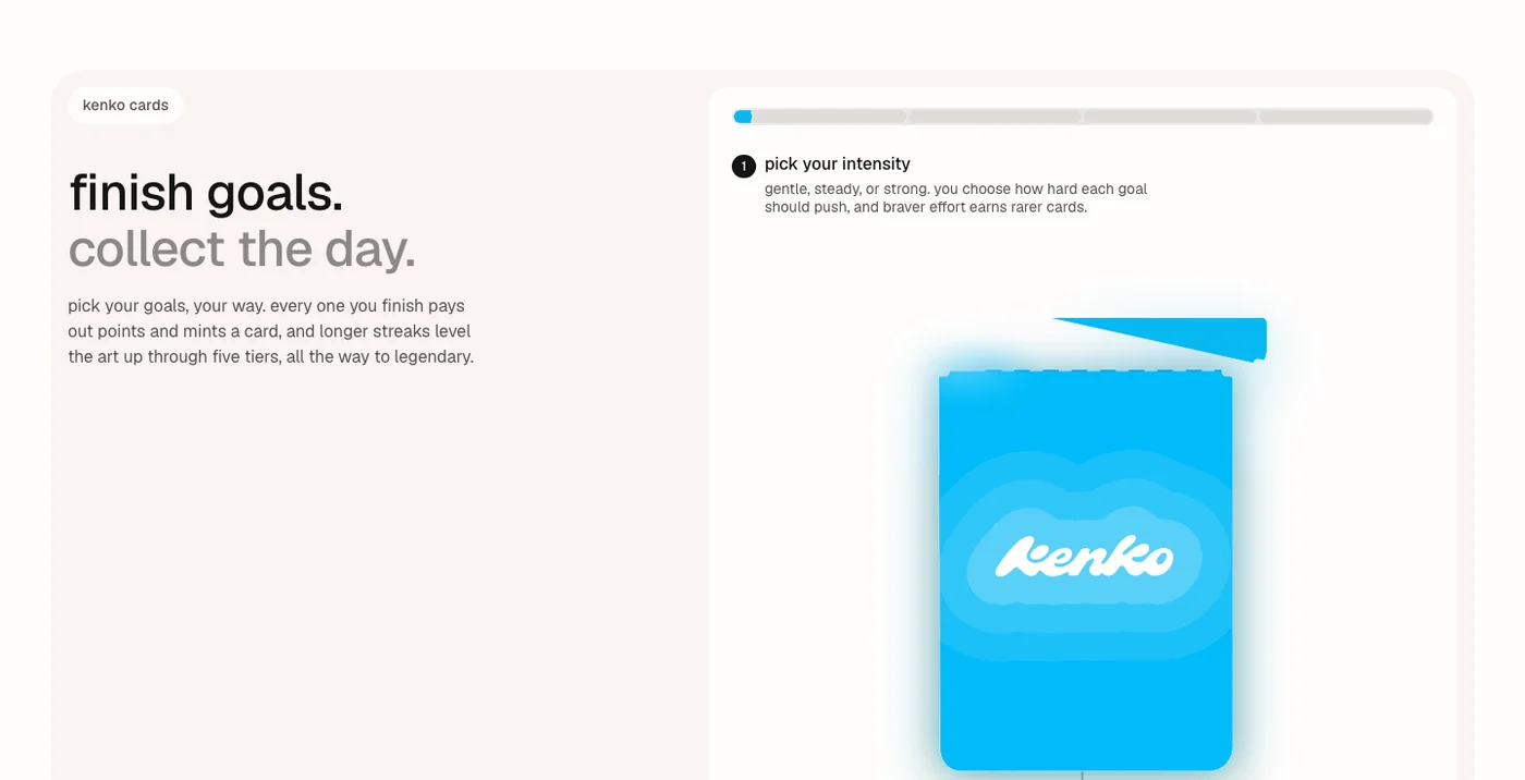 Kenko AI website, finish goals and collect the day